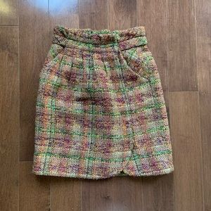 Colourful cotton/wool blend tweed pencil skirt